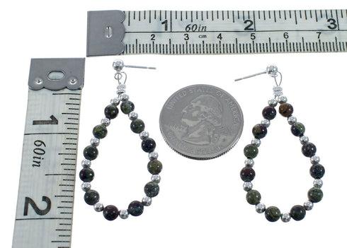 Sterling Silver Unakite Bead Post Dangle Earrings AX128084